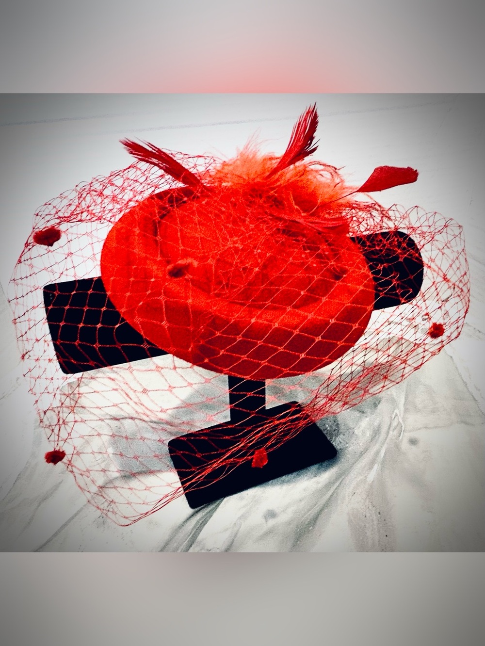 Elegant Red Fascinator Hat Kentucky Derby Wedding Guest Church Hat - Picture 3 of 7